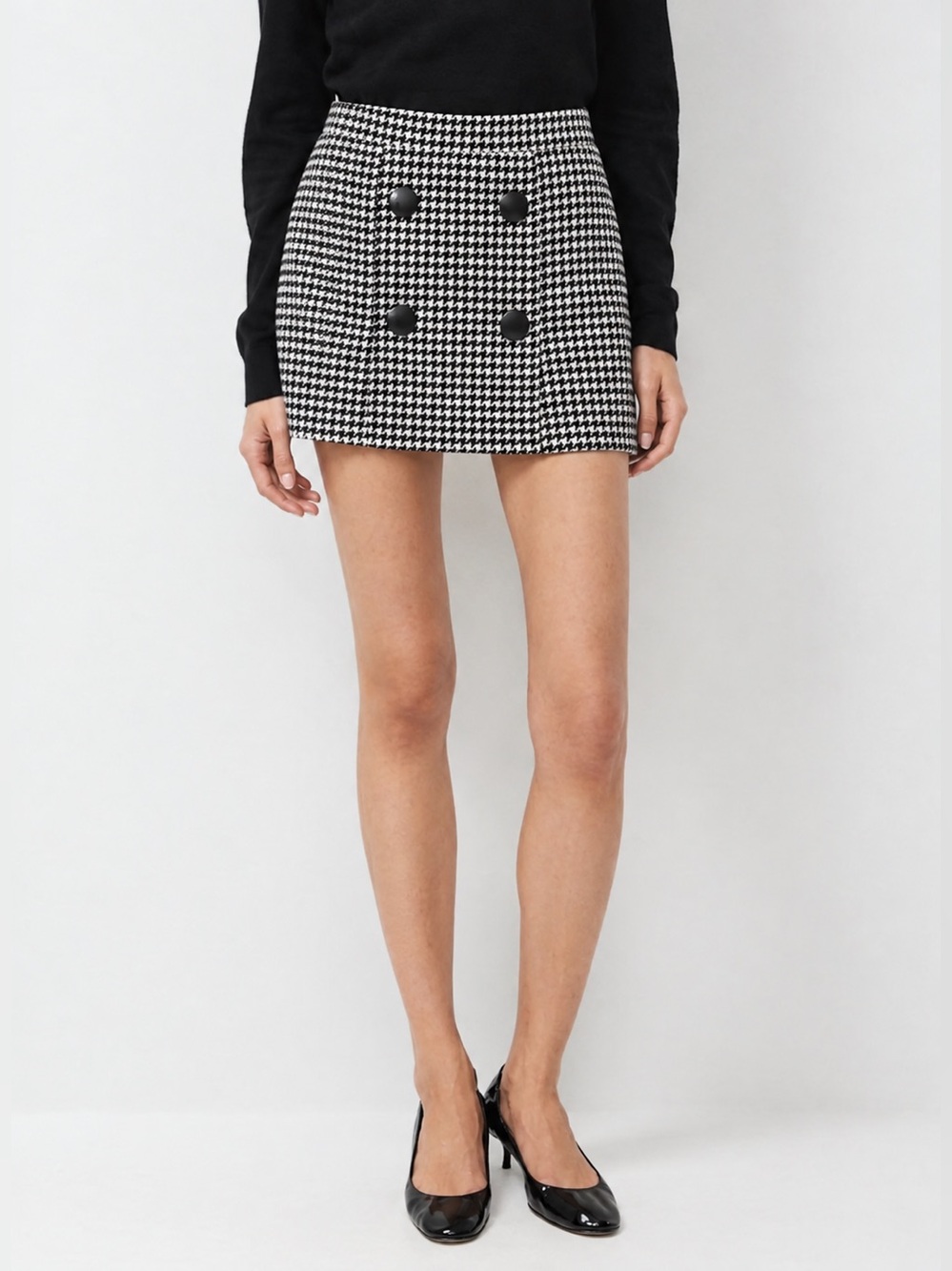 Forever 21 Black White Houndstooth Fleece Mini Skirt Size Small